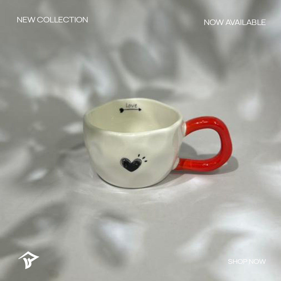 Love Heart Organic Ceramic Mug — White & Red