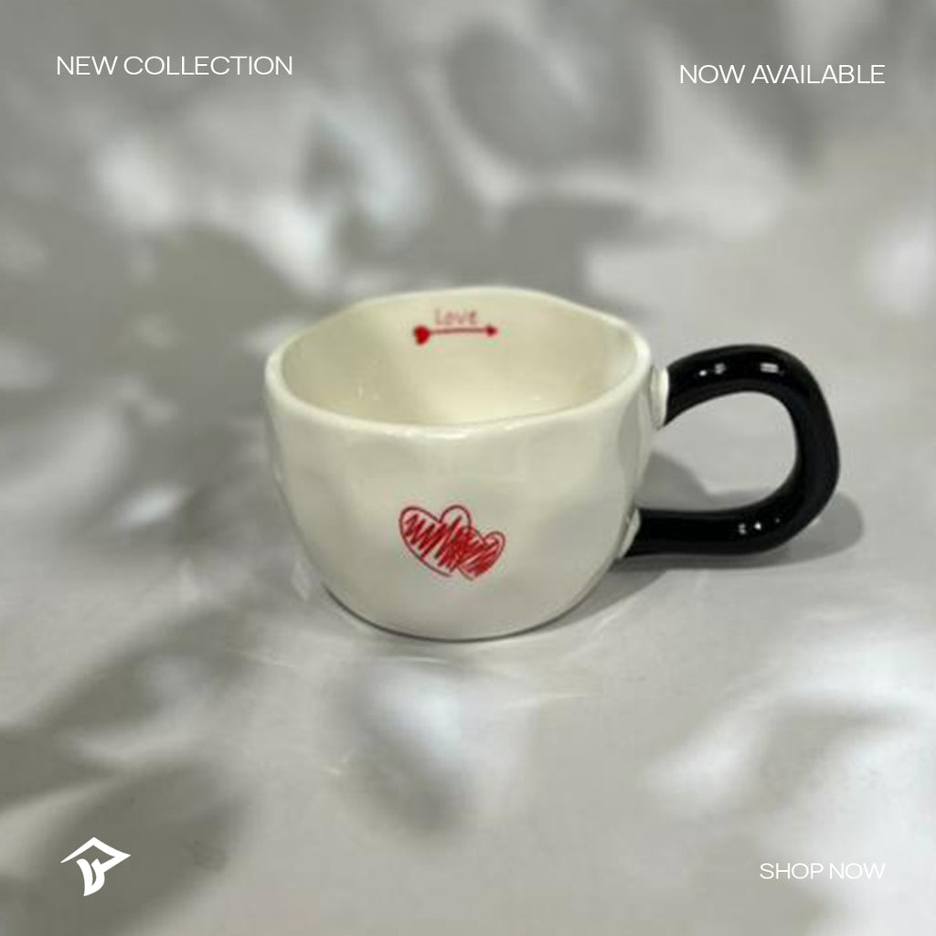 Love Heart Organic Ceramic Mug — White & Red