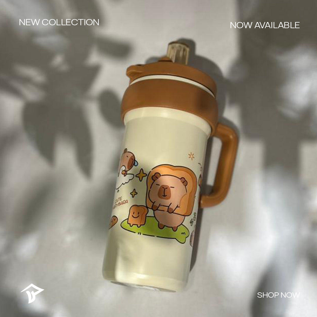 Thermal Cute Mug with Handle & Straw